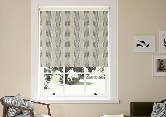 Land & Shore Fintra Stripe (Blackout), Teal - Twist&Fit Roller Blind - Image 3